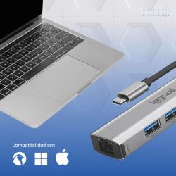 iggual Hub tipo C 5 puertos 3xUSB + RJ45 + tipo C