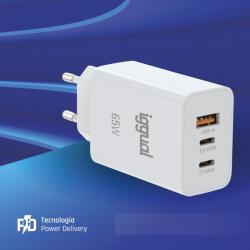 iggual Cargador triple USB-A + 2 x tipo C GaN 65W