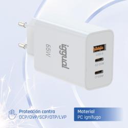 iggual Cargador triple USB-A + 2 x tipo C GaN 65W