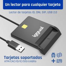 iggual Lector DNI SIP tarjetas ID USB 2.0 negro