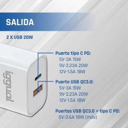 iggual Cargador doble USB QC3.0 + tipo C PD 20W